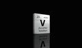 Vanadium element on a metal periodic table on dark background. 3D rendered icon and illustration