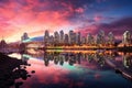 Vancouver, America downtown skyline at sunset from Stanley Park, Vancouver, America, Vancouver in Canada, AI Generated Royalty Free Stock Photo