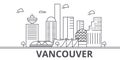Vancouver architecture line skyline illustration. Linear vector cityscape with famous landmarks, city sights, design