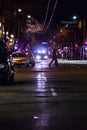 VANCOUVER, BC, CANADA - APR 5, 2020: Police attend a incident on East Hastings street in the downtown east side