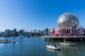 Vancouver marina, False Creek, modern buildings skyline in the background. BC, Canada.