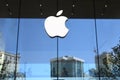 Vancouver, BC, Canada - August 16, 2023: The Apple Store Logo on the Apple Store in Vancouver