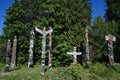Vancouver, BC, Canada - August 16, 2023: Totem poles in Stanley Park Vancouver Royalty Free Stock Photo