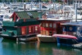 Variety of houseboats in Coal Harbour, Vancouver on August 14, 2007