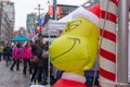 Giant, inflatable Christmas grinch from Dr. Seuss character, at Yaletown CandyTown event, a Royalty Free Stock Photo