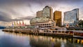 Golden Hour Sunset over the Canada Place Cruise Terminal Building and High Rise Buildings of Downtown Vancouver Royalty Free Stock Photo