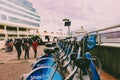 VANCOUVER BC, CANADA - JUNE 17 2018: One of many Mobi bike share stations in Vancouver. The bike share program is