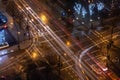 Long exposure photo of a street intersection of a rainy night Royalty Free Stock Photo