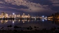 A night long exposure photo of marina inside Burrard Inlet of Vancouver Harbor Royalty Free Stock Photo