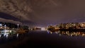 A night long exposure photo of marina inside Burrard Inlet of Vancouver Harbor Royalty Free Stock Photo