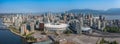 panoramic aerial city view of famous False Creek in Vancouver downtown with Cambie Bridge and BC Place Stadium Royalty Free Stock Photo