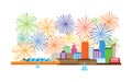 Vancouver BC Canada Skyline Fireworks vector Illustration Royalty Free Stock Photo