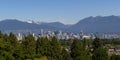Vancouver BC City Skyline and Mountains View in Canada Royalty Free Stock Photo