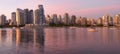 Vancouver BC Skyline along False Creek at Dusk Royalty Free Stock Photo