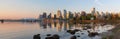 Vancouver BC Skyline from Stanley Park at Sunrise Panorama Royalty Free Stock Photo