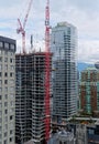 Red Construction Crane on Vancouver High Rise