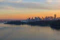 Vancouver BC Canada Skyline and Stanley Park at Sunset Royalty Free Stock Photo