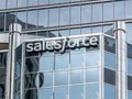 A Salesforce sign, an American cloud-based software company headquartered from Royalty Free Stock Photo