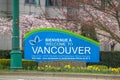 A Welcome to Vancouver sign during spring Royalty Free Stock Photo