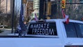 Vancouver, British Columbia, Canada- March 19, 2022: protest convoy freedom rally