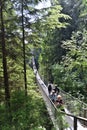 Visitors exploring the Capilano Suspension Bridge park in North Vancouver, Capilano Suspension Bridge is 460 feet long Royalty Free Stock Photo