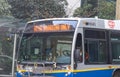 Translink bus with sign `Rear Boarding Only` due to COVID-19