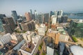 VANCOUVER, CANADA - AUGUST 8, 2017: Aerial view of Downtown buildings on a sunny day. Vancouver attracts 10 million people annual
