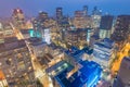 VANCOUVER, CANADA - AUGUST 10, 2017: Building lights of Downtown, aerial view. Vancouver attracts 10 million tourists annually Royalty Free Stock Photo