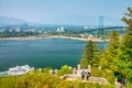 Vancouver, Canada - August 10, 2017: Lions Gate Bridge aerial view from Prospect Point Viewpoint in Vancouver, Canada