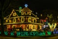 VANCOUVER, CANADA - December 25, 2018: luxury decorated homes and streets with garland lights in canadian city street