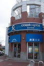 View of sign `Coast Capital Savings`. Largest credit union in Canada with 535,000 members