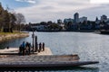 Vancouver, CANADA - February 09, 2019: Dragon boat team meeting at Granville island. Royalty Free Stock Photo