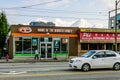 VANCOUVER, CANADA - JULY 19, 2019: a and w cafe burger shop on west broadway avenue