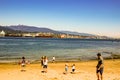 Vancouver Canada, June 18 2018: editorial photo of a beach on the sea walk at stanley park. A nice family event Royalty Free Stock Photo