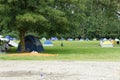 View of Strathcona Park in downtown Vancouver full of tents and homeless people