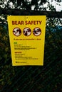 vancouver, canada - november, 2019 bear warning sign Royalty Free Stock Photo
