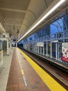 Empty subway station in Vancouver City on a rainy morning, in the downtown area, Canada