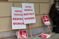 A View of signs `Respect Women`on West Georgia Street in front of Georgia Hotel.