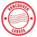 VANCOUVER - CANADA, words written on red postal stamp
