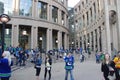 Vancouver public library with Canucks hockey fans