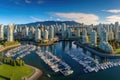 Vancouver cityscape, Vancouver, America, Aerial Panorama of Downtown City at False Creek, Vancouver, British Columbia, Canada, AI Royalty Free Stock Photo