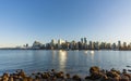 Vancouver downtown skyline panoramic view in dusk. British Columbia, Canada. Royalty Free Stock Photo