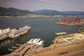 Vancouver Harbor in British Columbia showing docked cruise ship Royalty Free Stock Photo