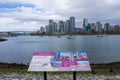 Vancouver marina, Vancouver buildings skyline in the background.