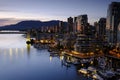 VANCOUVER - MAY 05 2019: Downtown Vancouver Canada. Scenic view at Burrard Bridge from Granville Island, Vancouver Royalty Free Stock Photo