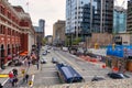 VANCOUVER - MAY 06 2019: Downtown Vancouver, Canada. A view from above across the street with a bus, police car