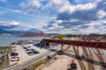 VANCOUVER - MAY 06 2019: Downtown Vancouver, Canada. view from above to many containers in the port, Vancouver BC