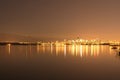 Vancouver skyline across the water - orange glow Royalty Free Stock Photo