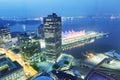 Vancouver skyline with Canada Place at night, aerial view Royalty Free Stock Photo