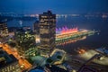 Vancouver skyline with Canada Place at night, aerial view Royalty Free Stock Photo